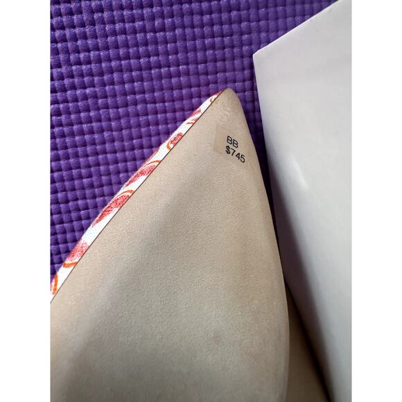 $745 Manolo Blahnik Pumps Size 37 EU 7 US NEW White Orange Linen Grapefruit - Picture 9 of 12